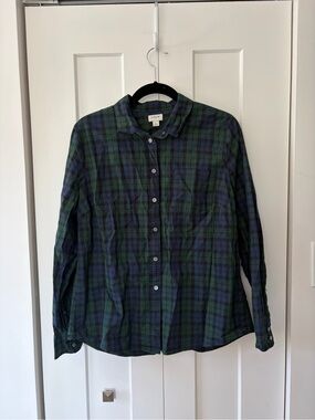 J. Crew Women's Green & Navy Plaid Button-Down Shirt
